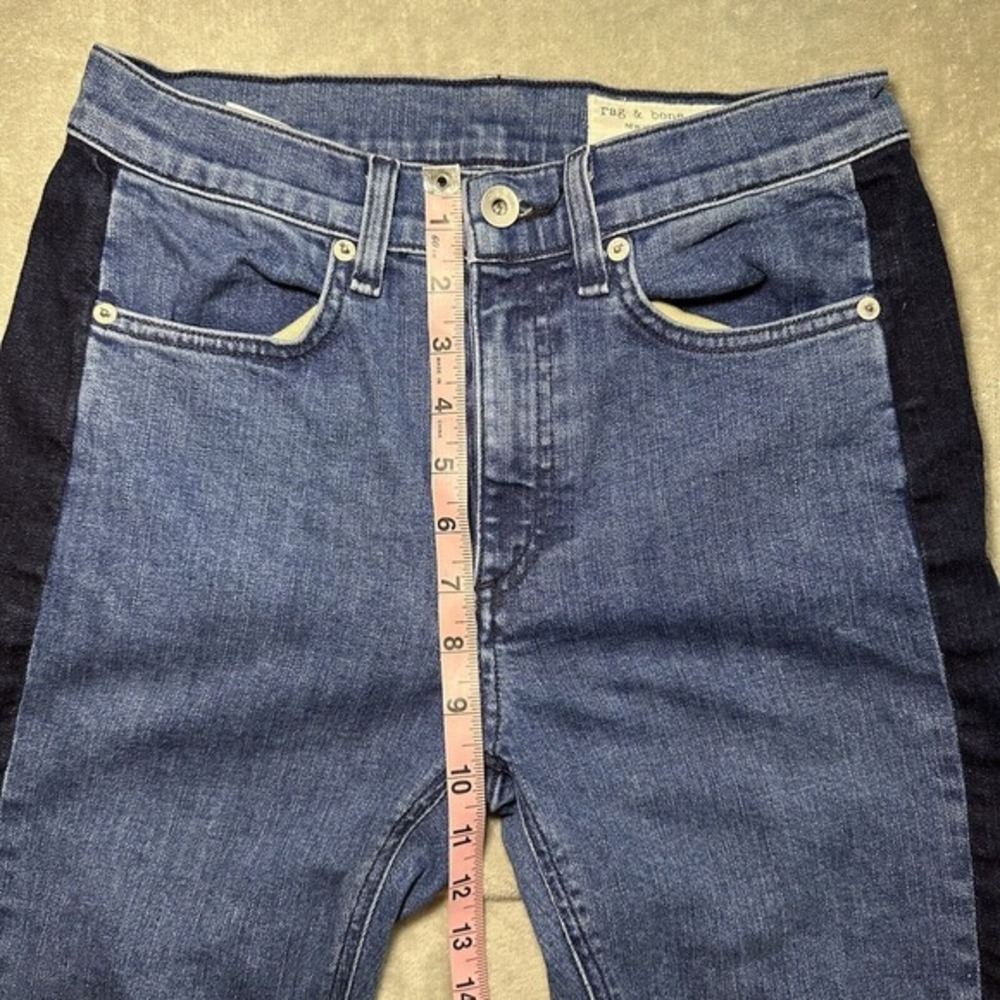 Rag & Bone Mazie Jeans Sz 27x25.5 Double Indigo Tuxedo Racing Panel Crop Skinny - Picture 7 of 14